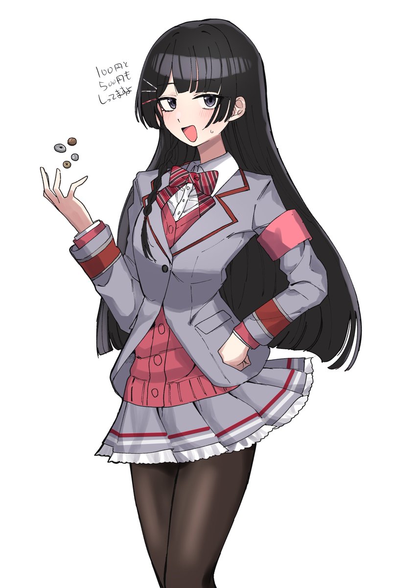 tsukino mito 1girl solo pantyhose black hair skirt long hair school uniform  illustration images