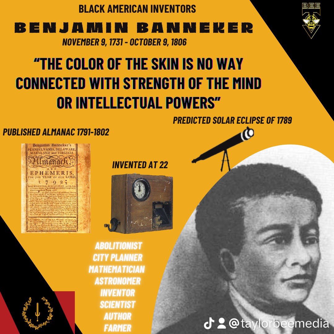 Happy Birthday Benjamin Banneker Black American Genius Unapologetically Great minds Builders #benjaminbanneker #inventor #scientist #farmer #author #almanac #clock #astronomy #genius #fba #foundationalblackamericans #greats #blackexcellence #blackgreatness #knowledgeseeker