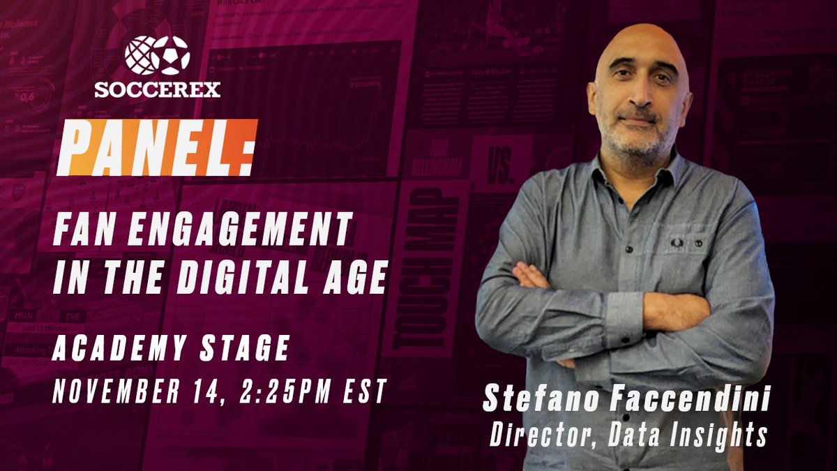 Engaging with fans in the digital age. 💻 Stefano Faccedini is taking the stage at #Soccerex to discuss how teams, brands, and broadcasters are harnessing data and tools like 𝙿𝚛𝚎𝚜𝚜𝙱𝚘𝚡 𝙶𝚛𝚊𝚙𝚑𝚒𝚌𝚜 and 𝙿𝚛𝚎𝚜𝚜𝙱𝚘𝚡 𝙻𝚒𝚟𝚎 to connect with fans on a deeper level.