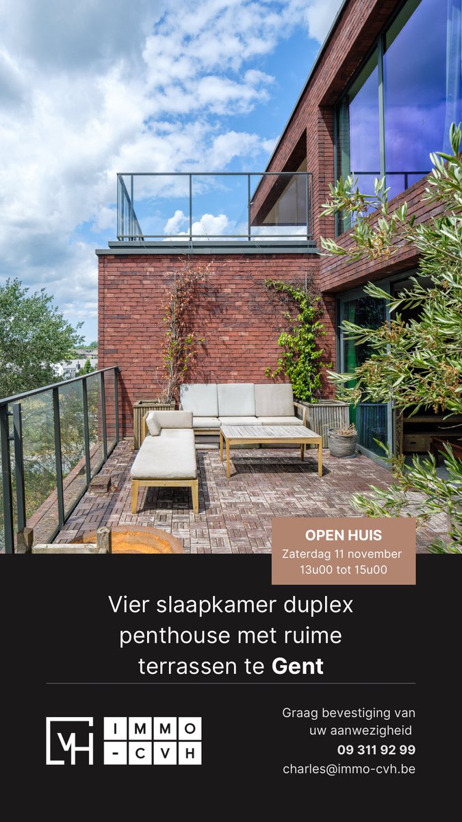 IMMO_CVH's tweet photo. OPEN HUIS

📍 Henri Dunantlaan 20 te Gent
📅 Zaterdag 11 nov. van 13:00 tot 15:00

Deze moderne duplex biedt een bew. opp. van 200 m2 en biedt 4 ruime slaapkamers, 3 badkamers, een bureauruimte en terrassen. 

https://t.co/0Khq4LcL8L

#Immo #Appartement  #ImmoGent #Luxevastgoed https://t.co/isLQmJDVlZ