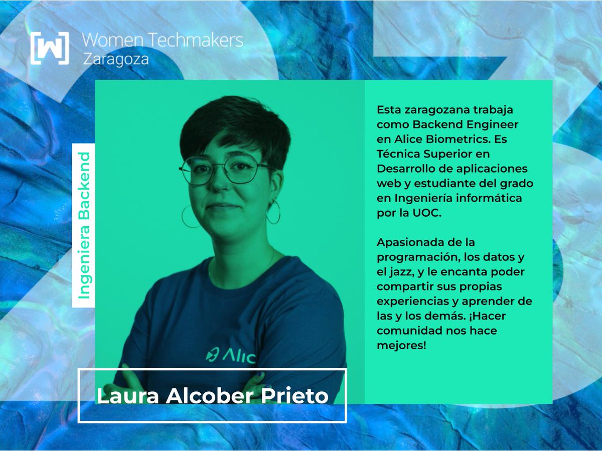 ✨ PONENTES #wtmz23

Laura Alcober, backend engineer y técnica superior en desarrollo de aplicaciones. Le encanta compartir sus experiencias, aprender y hacer comunidad.