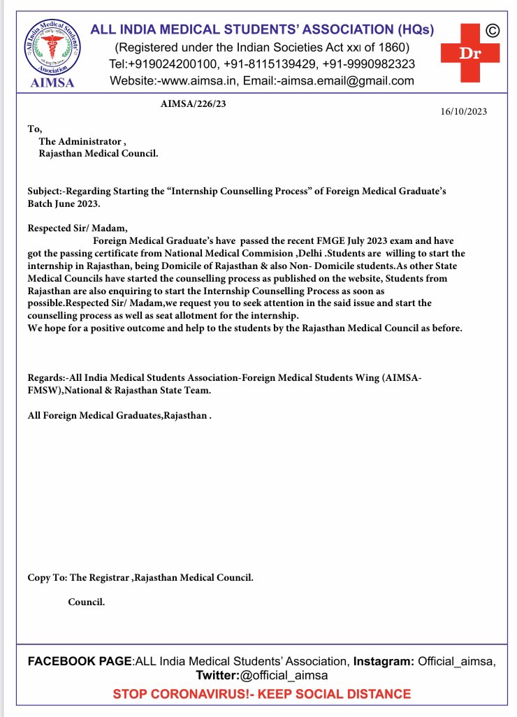 apurva_999's tweet photo. State Medical Council to start Internship.
There future career time is geting wasted simply.
     We, @official_aimsa &amp; @aimsa_fmsw request to start the process as soon as possible as other State Medical Council have started the process at earliest. https://t.co/XFZlM6gDsJ