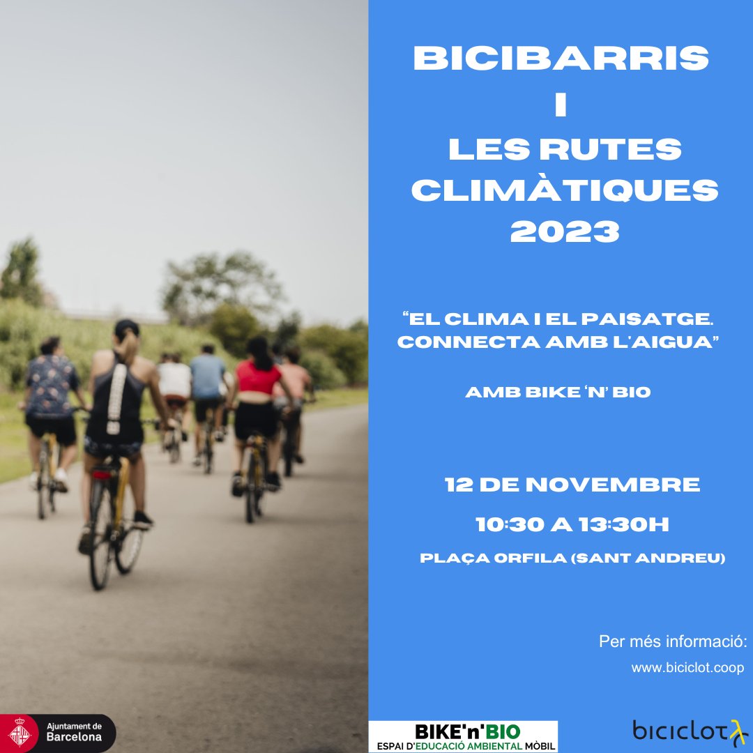 Aquest diumenge vine a conèixer el clima i el paisatge del riu Besòs en un nou Bicibarris i les Rutes Climàtiques amb la <a href="/ASomriure/">bylaura/Bike'n'Bio</a> 
📅 12/11
📍 10:30h Plaça Orfila
✍️  forms.gle/bRRczLLzvbib79…