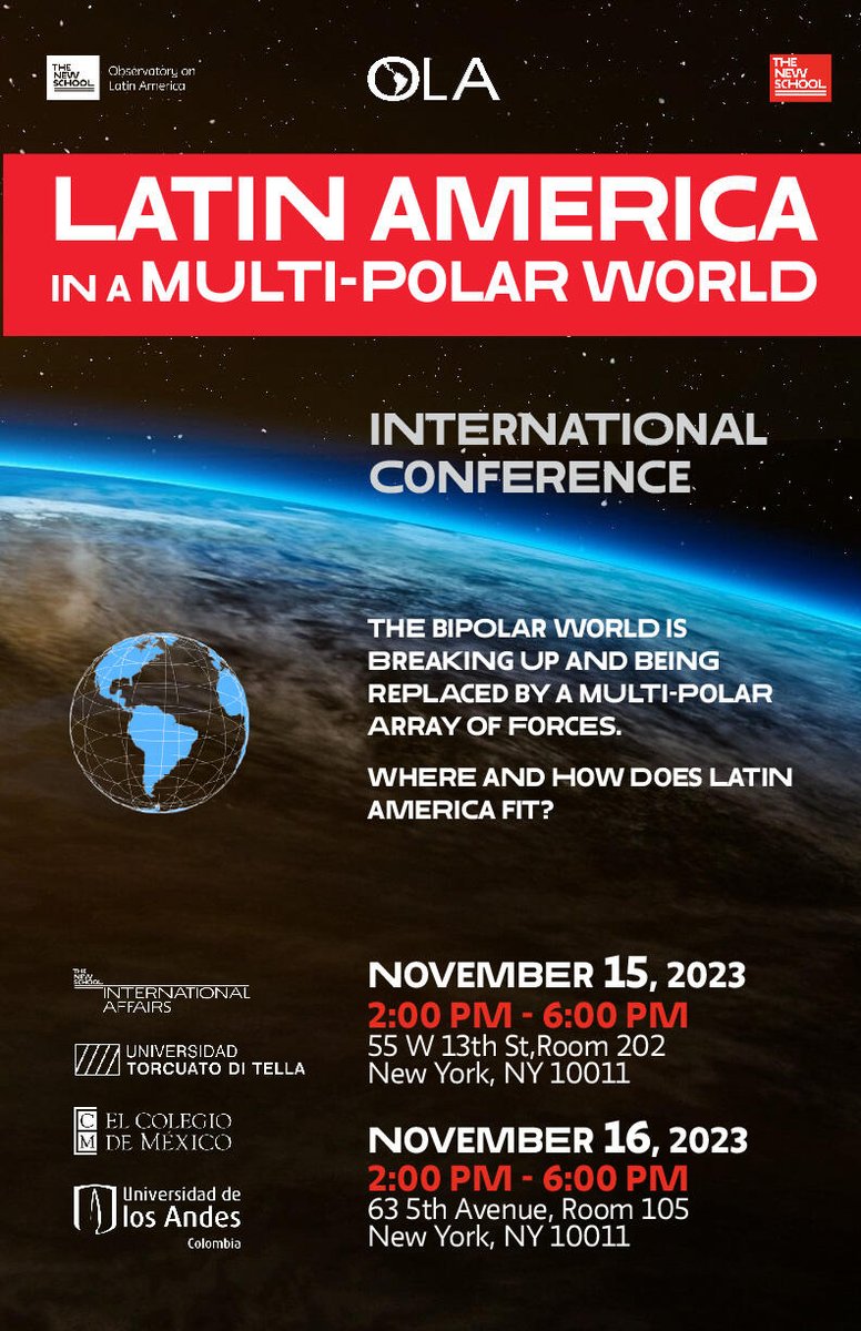 ILAS | Columbia University (@ilascolumbia) on Twitter photo 🗓️ Nov 15-16
🔗 bit.ly/latam_multipol…
Next week, <a href="/VickyMurilloNYC/">Vicky Murillo</a> and <a href="/KevinBFunk/">Kevin Funk</a> will be featured in a conference about the role of Latin America in a #multipolar world. RVSP in the link above. 🗓️ Nov 15-16
🔗 bit.ly/latam_multipol…
Next week, <a href="/VickyMurilloNYC/">Vicky Murillo</a> and <a href="/KevinBFunk/">Kevin Funk</a> will be featured in a conference about the role of Latin America in a #multipolar world. RVSP in the link above.