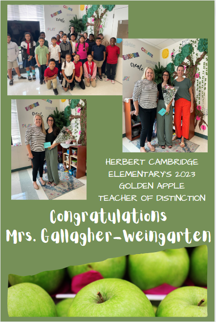 hceotters's tweet photo. Congratulations to our fourth grade teacher Mrs. Stephanie Gallagher-Weingarten for being selected as Herbert Cambridge Elementary's Teacher of Distinction.  We are so happy that she will be representing our school with her best practice "Success in a Supportive Environment". https://t.co/xoOv3jiRHD