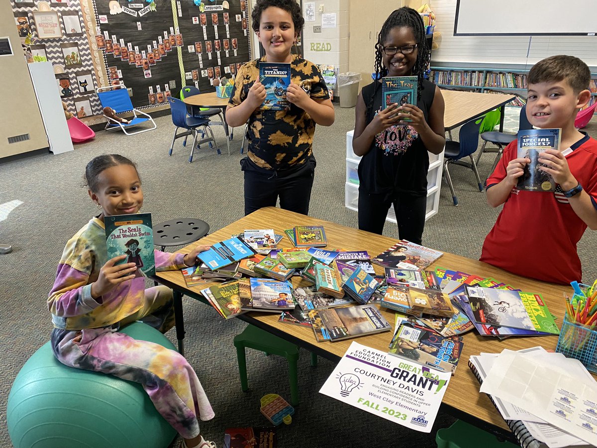 MrsDavisWCE's tweet photo. These kids were beyond excited to be the first to shop the new book library! They couldn’t wait to get started reading! Thanks for the amazing books and games, Carmel Education Foundation! #CarmelEdFdn @CarmelEdFdn https://t.co/hJuHMBzWe5