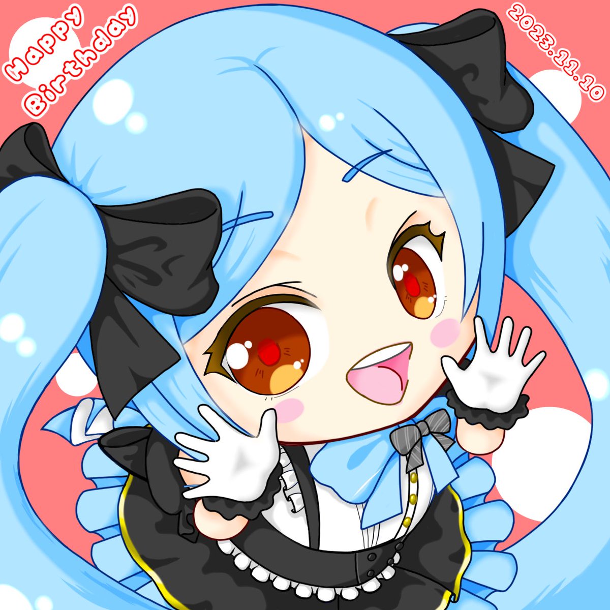 1girl blue hair solo gloves twintails white gloves bow  illustration images