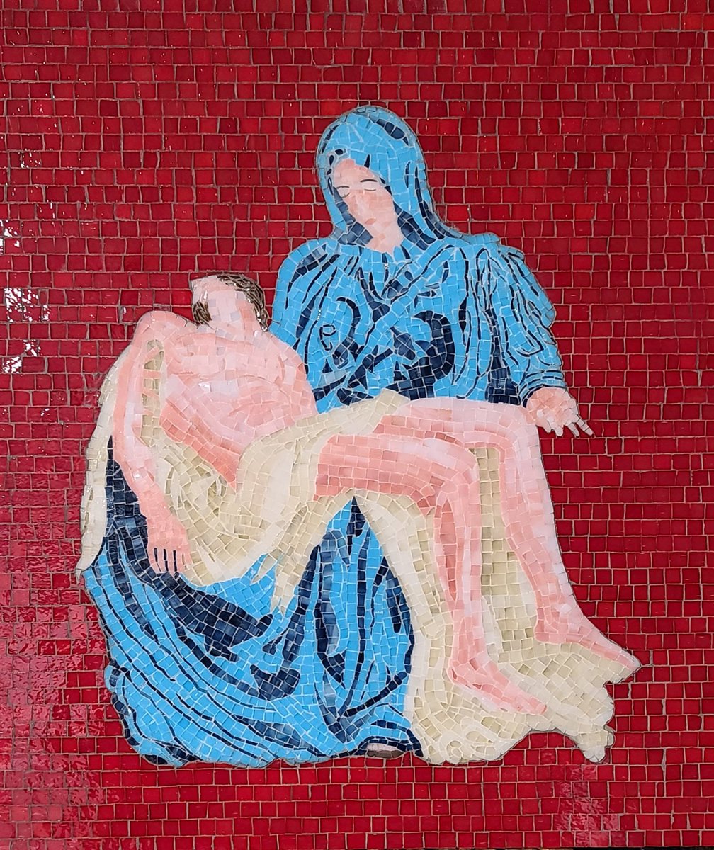 Inspired by Michelangelo's La Pieta sculpture. It was challenging, but I enjoyed creating it.

#mosaicart #firstmosaic
#inspiredbymichelangelo
#lapieta #jesussacrifice #tinytiles #challengeaccepted
#faithart #christianart #inspirationalart
#handmadeart