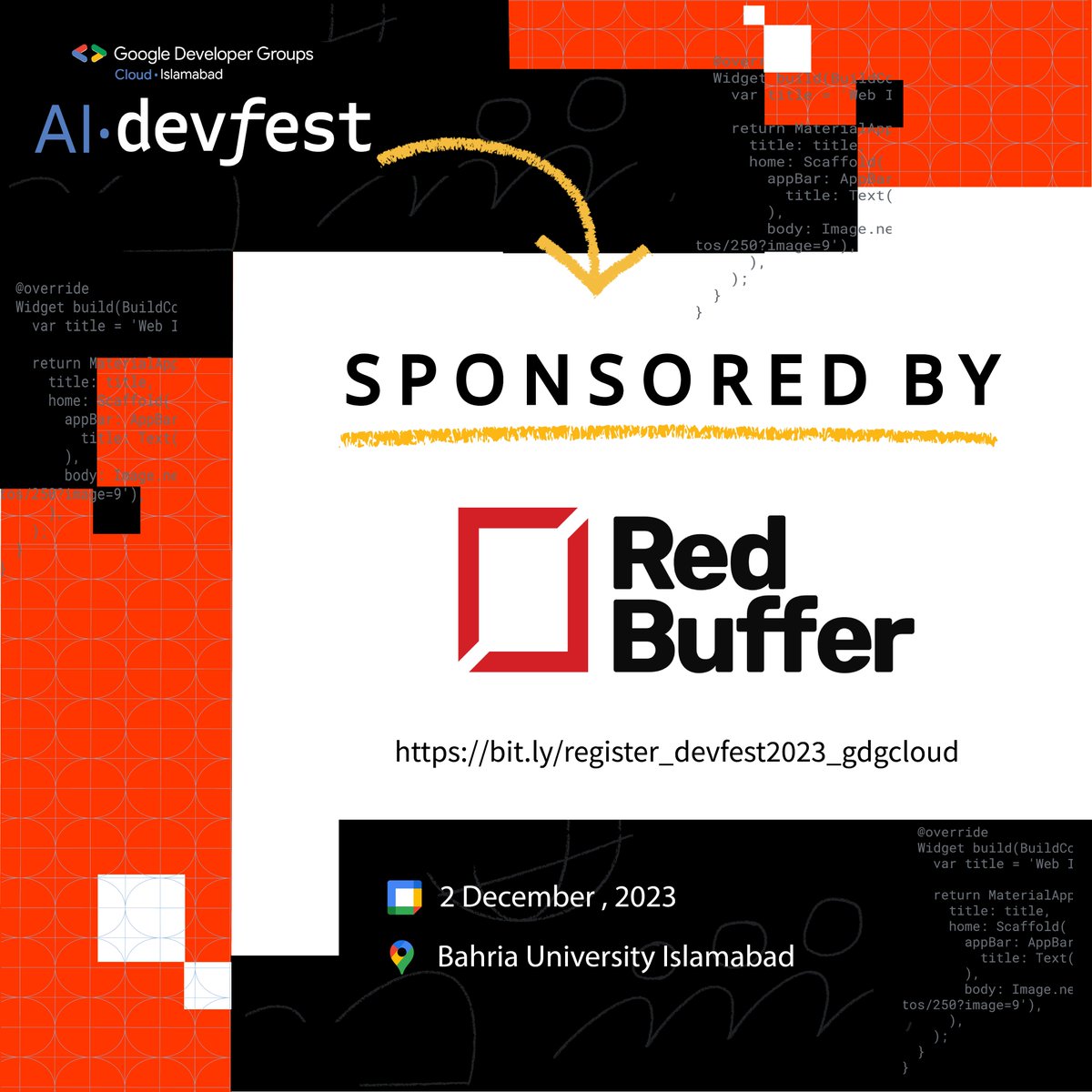 🎉 Exciting news! GDG Cloud Islamabad proudly presents Red Buffer as our sponsor for Cloud AI Devfest Islamabad 2023!  <a href="/Red_Buffer/">Red Buffer</a>  crafts tailored AI solutions for startups and enterprises, perfectly aligning with our event's goals. 💡

Register Now 👇
🔗bit.ly/register_devfe…