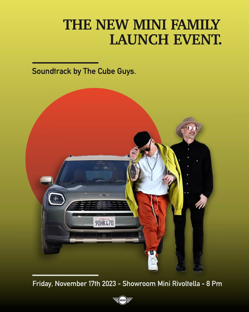 ⚡️ THE CUBE GUYS + MINI 🚘 17.11.2023 lancio nuova Mini Family All-Electric MINI Cooper e nuova MINI Countryman. ✌🏻 rivoltellagroup.it/evento-di-pres… . . . #music #party #hiphop #love #dance #mini #jcw #minilife #minicoopers #johncooperworks #dj #instagood #fashion #wedding #fun #happy