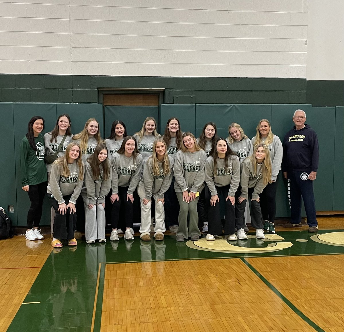lcvolleyball's tweet photo. Team dinner, a blessing from Fr. Tom Johns, and a great send-off for these ladies to States. So much to celebrate (and we’re not done yet!) #LockedIn #GoLakeGoState 🔒🏐🐾💚 https://t.co/qLHAsFFPBq