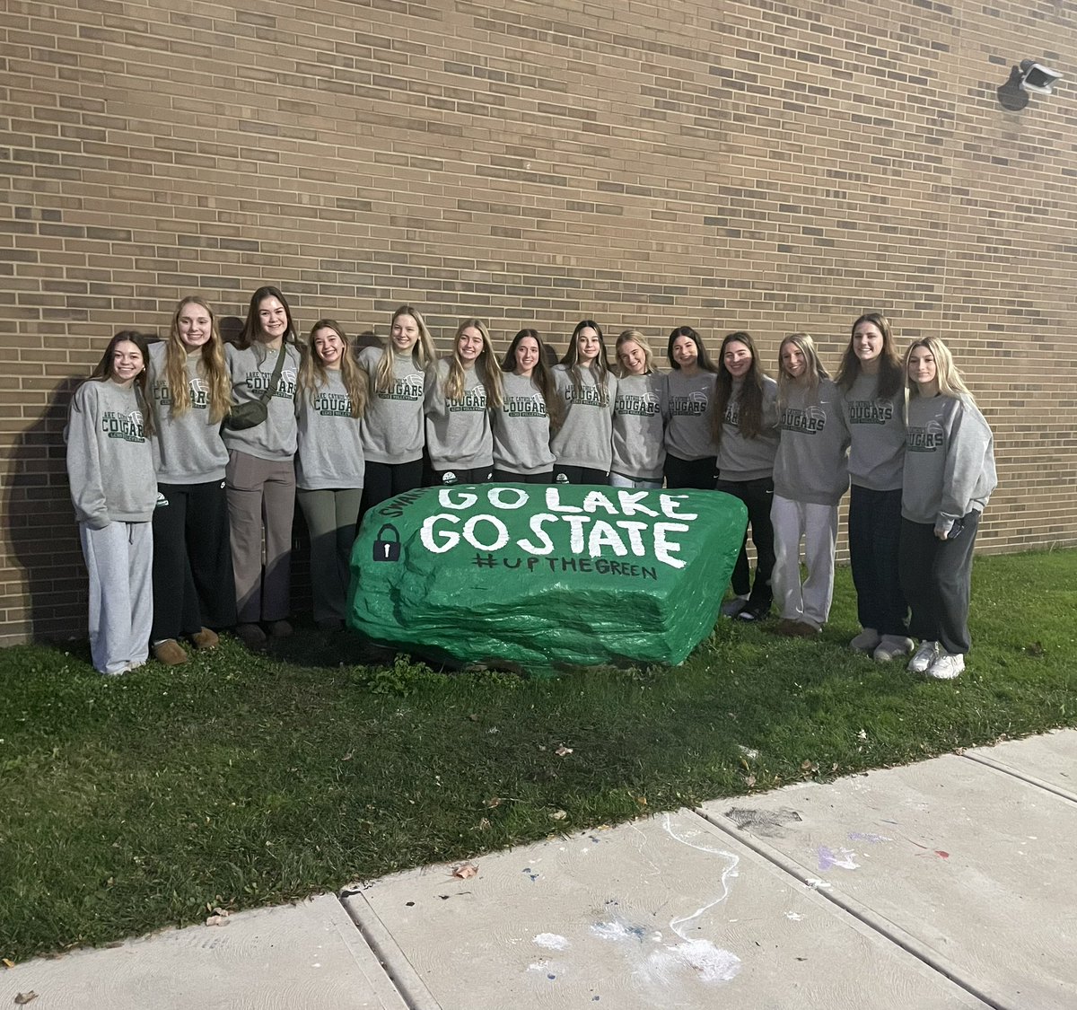 lcvolleyball's tweet photo. Team dinner, a blessing from Fr. Tom Johns, and a great send-off for these ladies to States. So much to celebrate (and we’re not done yet!) #LockedIn #GoLakeGoState 🔒🏐🐾💚 https://t.co/qLHAsFFPBq