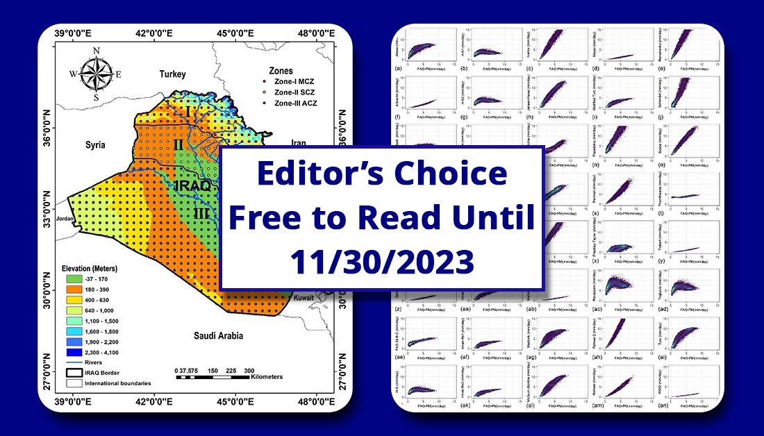 Water scarcity is a major challenge for Iraq’s agriculture sector. This #IrrigationEngineering article evaluates 40 models to calculate #Evapotranspiration using minimal data for three major climatic zones. @ASCE_EWRI Free Access Through November 31: doi.org/10.1061/JIDEDH…