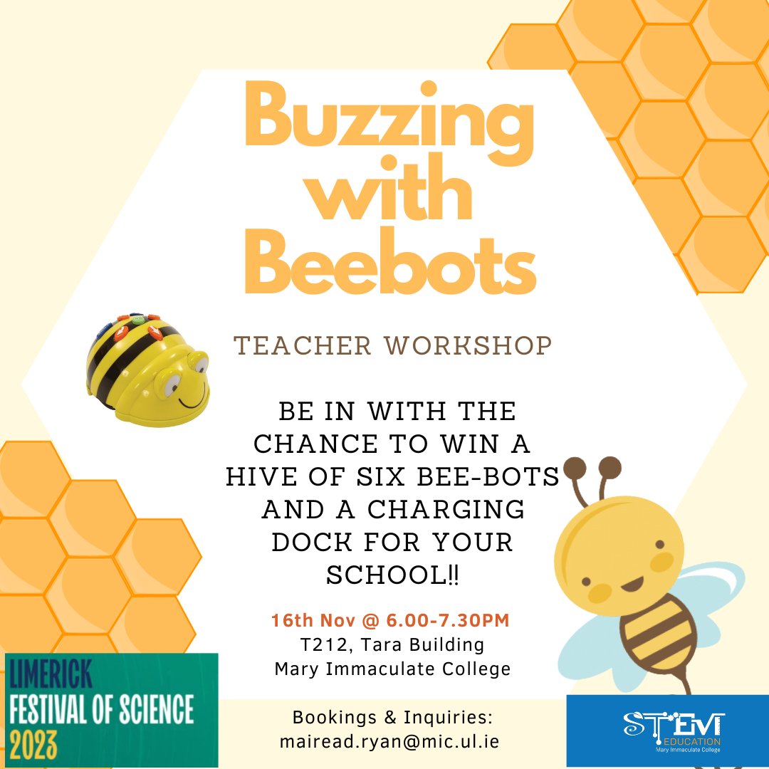 🐝🐝🐝BEE in with your chance to win a class set of BeeBots for your school. Only one week to go, BOOK NOW to join our BeeBots workshop for Primary School teachers next Thursday 16th Nov @ 6pm @MICEducationFac @STEM_MIC