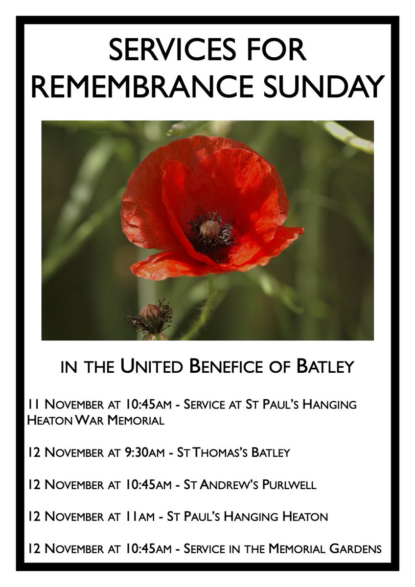 You would be very welcome at our Remembrance Sunday services this weekend. No service at All Saints as we gather with people across our town at the Memorial Gardens.