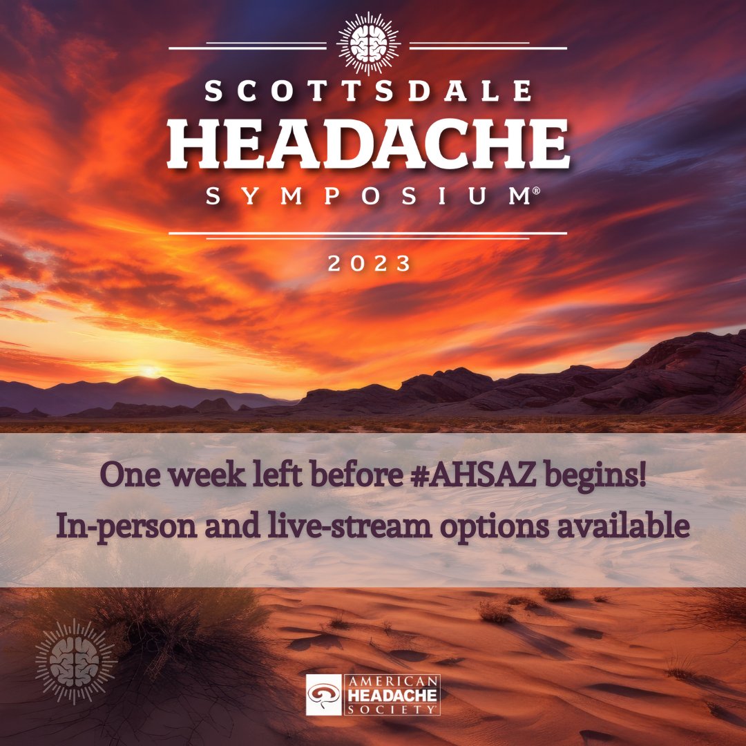 One week before 2023 #AHSAZ! We’re looking forward to welcoming over 1,400 healthcare professionals from across the world. Do you want to connect with colleagues and enhance your education in #HeadacheMedicine? Join us here: bit.ly/46RHbWz