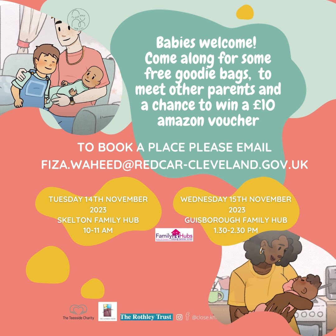 Our FREE Baby Connections workshops for parents to be and parents of babies kick off next week in Redcar &amp; Cleveland for Baby Week 👶🏽 E-mail fiza.waheed@redcar-cleveland.gov.uk to book a place 🫶👶🏽🧠#BabyWeek #redcarandclevelandbabyweek #closeknitfamilies