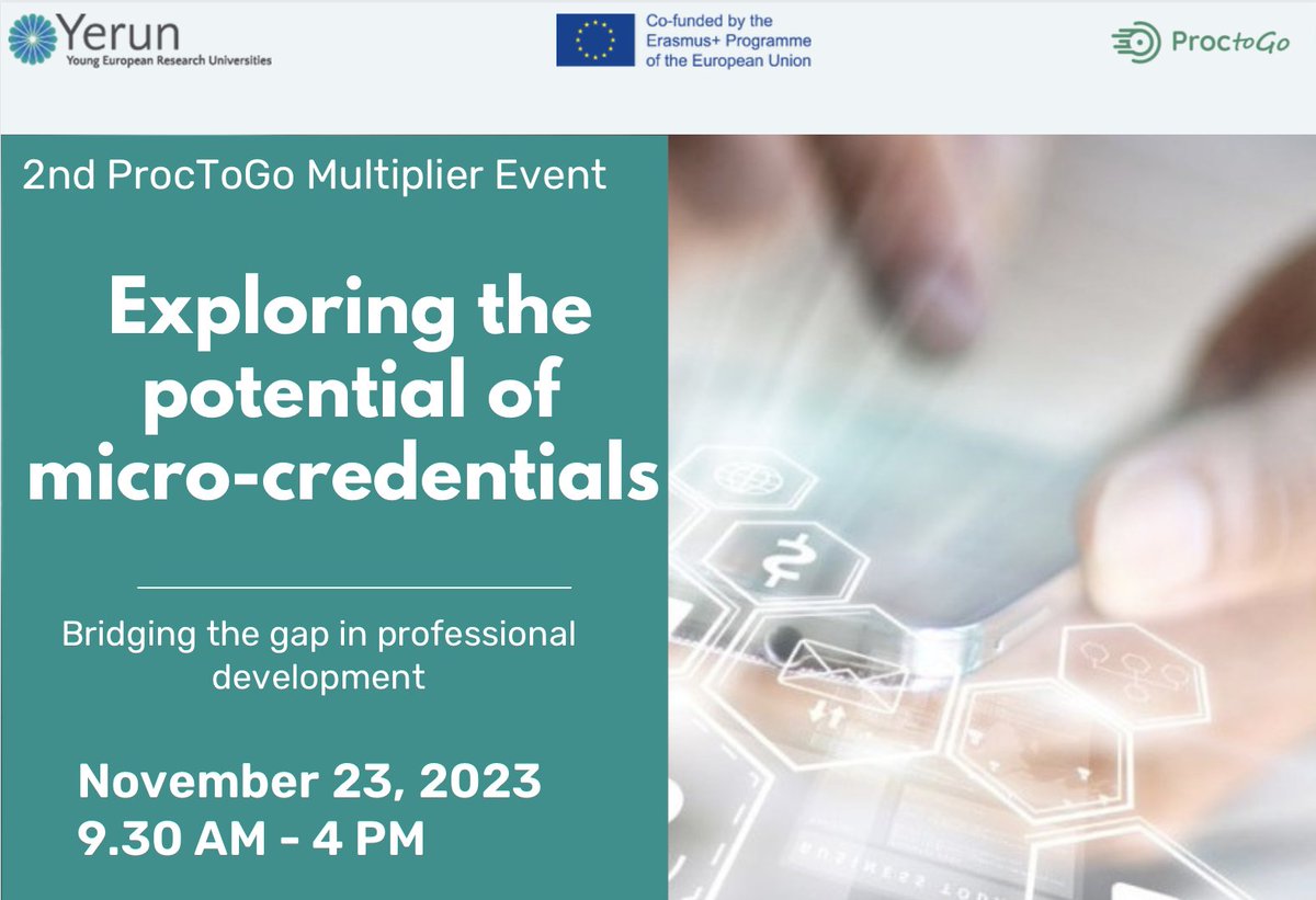 YERUN_EU's tweet image. Ready to explore the potential of #microcredentials with @proctogo and YERUN? 🚀🔥

👀 Register here 👇
yerun.eu/2023/10/explor…