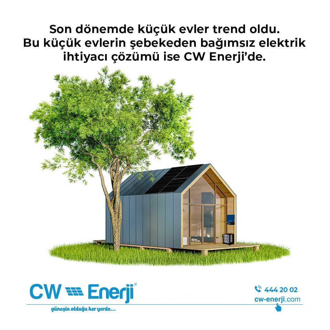 Son dönemde küçük evler trend oldu. Bu küçük evlerin şebekeden bağımsız elektrik ihtiyacı çözümü ise CW Enerji’de. Hemen off-grid enerji sistemlerimiz hakkında detaylı bilgi için cw-enerji.com web sitemize ziyaret edebilirsiniz.

#cwene #cwenerji #ges