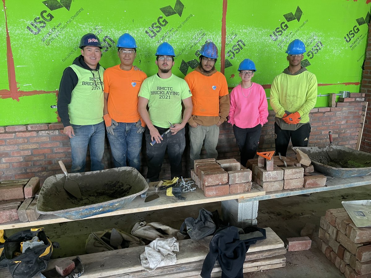 RdgMuhlCTC's tweet photo. RMCTC Bricklaying students are currently laying a brick wall at the entrance of the new facility being constructed at the R-Phil's stadium. These bricks are reclaimed from the old brick outfield wall that the Bricklaying class took down last fall. https://t.co/8UYzNdc6ZI