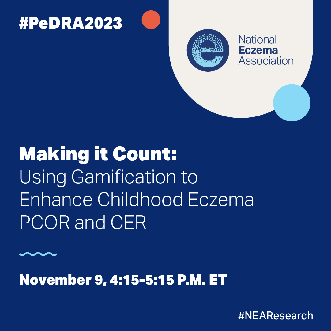 nationaleczema's tweet photo. Don't miss our posters and presentations Nov. 9 at #PEDRA2023 to see NEA researchers and #NEAAmbassadors present results re: #mentalhealth & #atopicdermatitis and #gamification in #patientcenteredoutcomes #research
#NEAresearch #PCOR #poster @PeDRAResearch https://t.co/ZGeAO6ehxA
