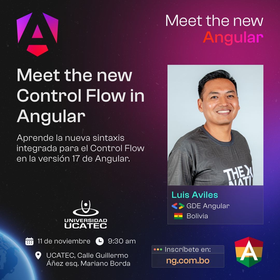 angularBolivia's tweet image. 🎤 Conoce a nuestro próximo speaker: Luis Aviles🚀

📣 Título de la Charla: Meet the new Control Flow in Angular

📎 Link de registro: ng.com.bo
📅 Sábado 11 de noviembre
🕞 9:30 AM
📌 UCATEC

#Angular #StandaloneComponents #TechTalks