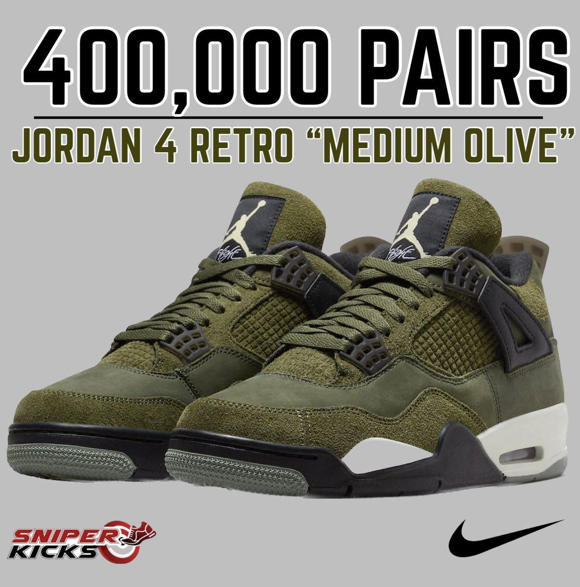 snipernick32's tweet image. THERE IS 400,000 PAIRS OF THE AIR JORDAN CRAFT SE “OLIVE”‼️ THE AIR JORDAN 4 OLIVE CRAFT WILL RELEASE NOVEMBER 18TH FOR A RETAIL PRICE OF $210‼️ ARE YOU LOOKING TO COP⁉️