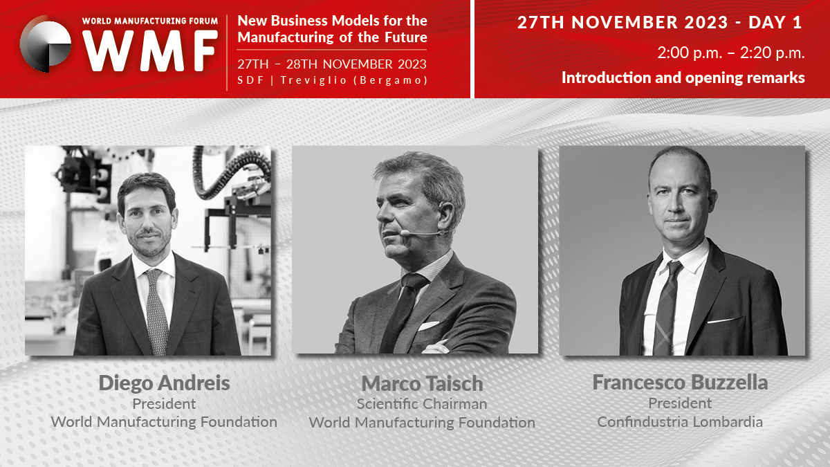 Diego Andreis, Marco Taisch and Francesco Buzzella will open this year’s eminent World Manufacturing Forum on ‘New Business Models for the Future of Manufacturing’ on 27 November at 2:00 PM at SDF Headquarters, Treviglio (Bergamo). Register here: worldmanufacturing.org/activities/wor…
#WMForum