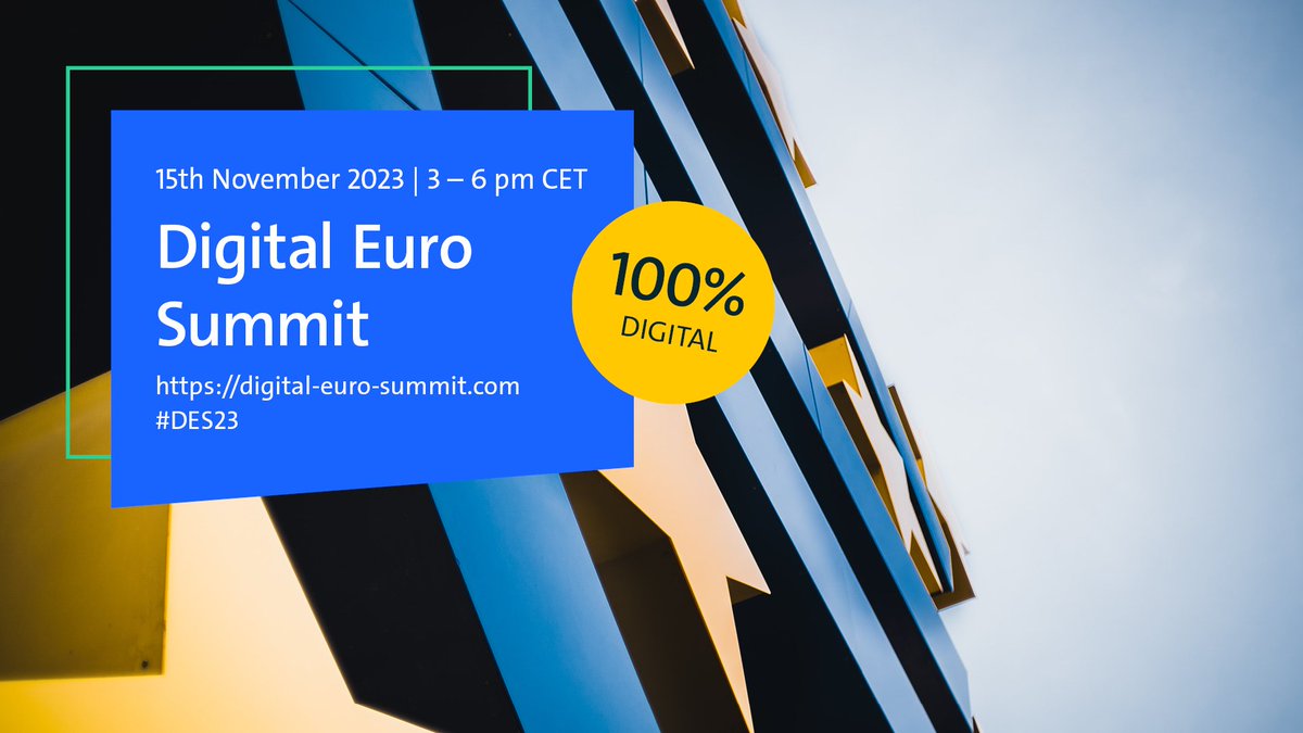 Bitkom_Blockchain (@bitkom_block) on Twitter photo Join the #DES23 today at 3 pm CET for free.
📺Livestream available here 👇
digital-euro-summit.com
<a href="/Bitkom_Finance/">Bitkom_Finance</a> Join the #DES23 today at 3 pm CET for free.
📺Livestream available here 👇
digital-euro-summit.com
<a href="/Bitkom_Finance/">Bitkom_Finance</a>