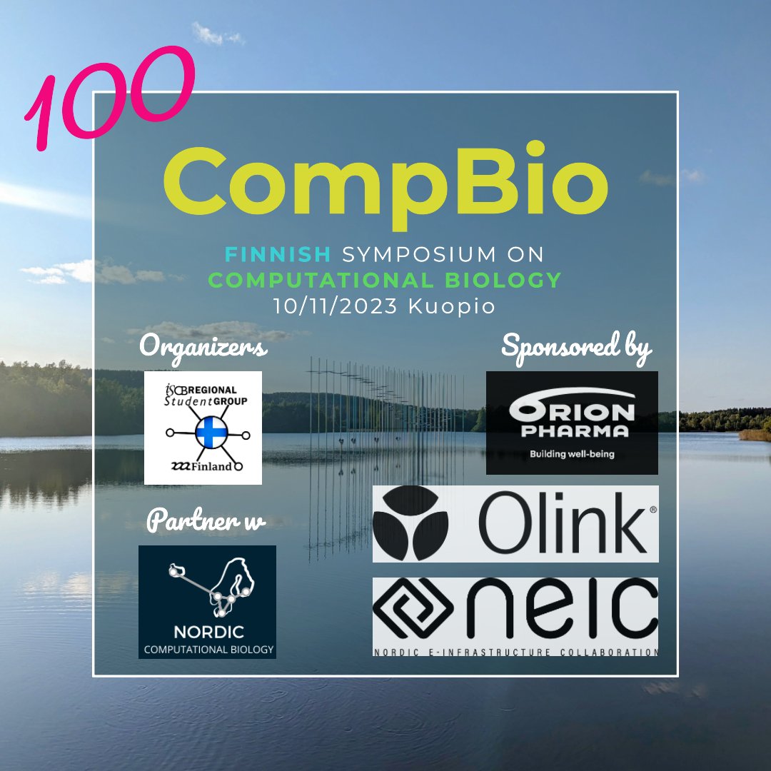 🌟Tomorrow's the day! CompBio Kuopio 2023 kicks off! 100 Registered persons! Get ready for an amazing journey into computational biology: #CompBioKuopio2023 #RSGFinland. Huge thanks to our sponsors for making this event possible: <a href="/NeICnordic/">NeIC - Nordic e-Infrastructure Collaboration</a> <a href="/OlinkProteomics/">Olink Proteomics</a> and <a href="/OrionPharma/">Orion Pharma</a>