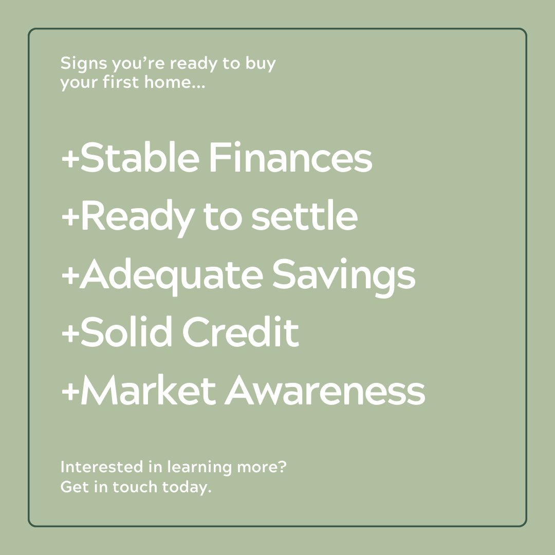 Signs you are ready to buy your first home...
Stable finances
Ready to settle
Adequate savings for unforeseen expenses
Solid credit
Market awareness.

Interested to learn more, let's book a chat, visit chatwitheva.ca #homebuyer #Edmontonbuyer #Edmonton #Sh...