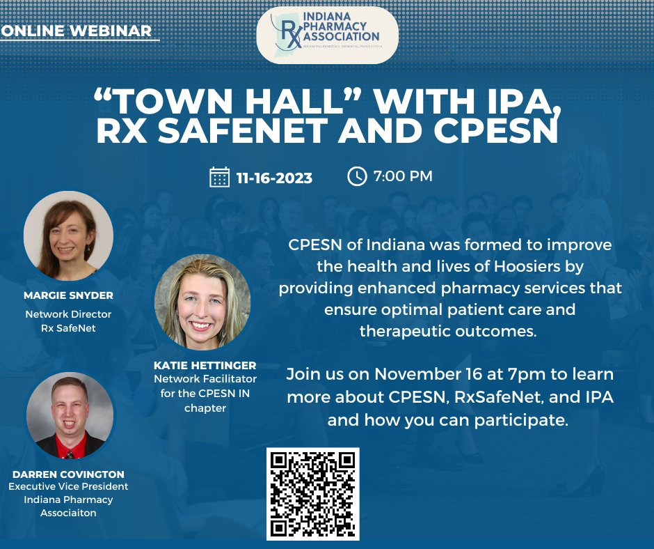 Join us on November 16 to learn more about CPESN, Rx SafeNet, and IPA! 
ow.ly/7yhR50Q5wE1
