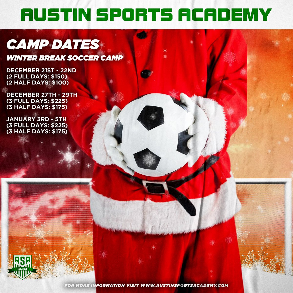 AusSportsAcad's tweet photo. ASA is getting ready for our Winter soccer camps. Staff is being selected and we hope to see your soccer players during out 3 weeks of camps. Registration is open and camps are filling up. https://t.co/gXDEahb1o9