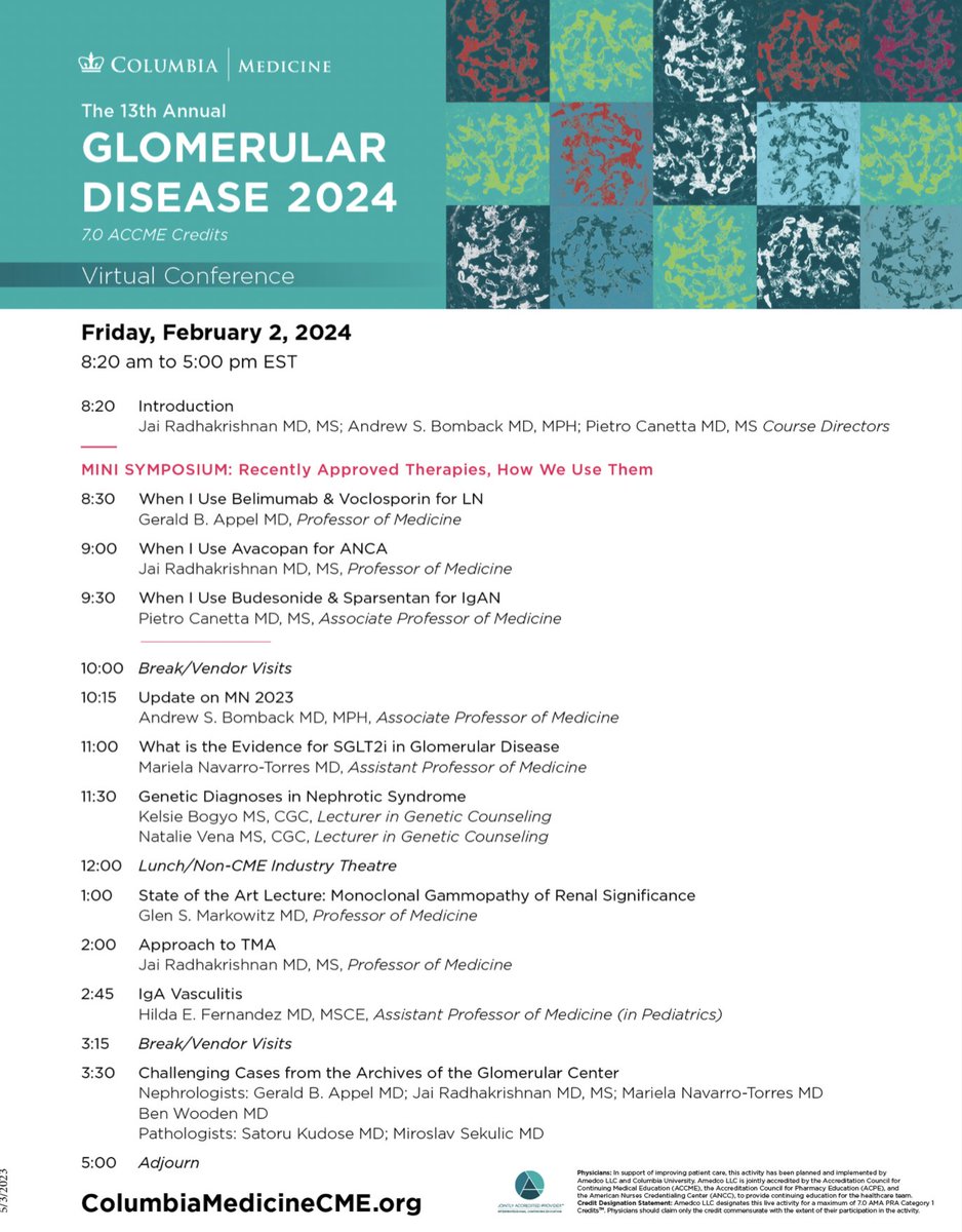 Registration is still open for the 13th Annual Glomerular Disease 2024 Conference on Friday, February 2nd 2024. Feel free to register for our virtual conference using the following link: eventleaf.com/Attendee/Atten…