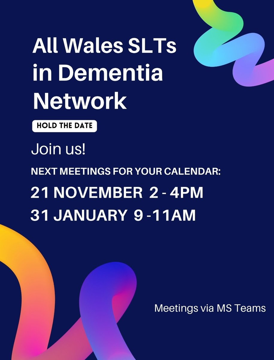 Are you a Speech Therapist who works with people living with dementia in Wales?

Come and join our friendly and supportive network for peer support, joined up working across Wales &amp; to share good practice!

Do get in touch with me if you'd like to join us!