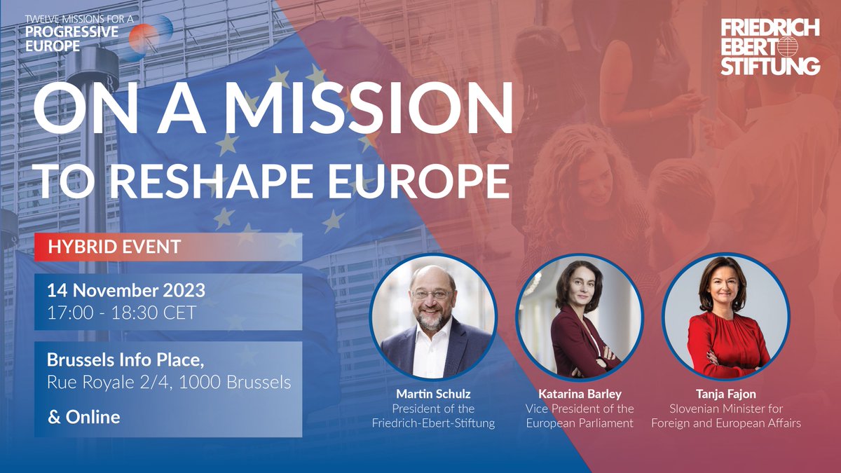 📢 Less than one week to go! 🇪🇺 Join us for the presentation of our 'Twelve Missions for a Progressive Europe' and a discussion with @MartinSchulz, @katarinabarley and @tfajon on 14 November at 17:00 CET. Register➡️ fes.de/en/politics-fo… #MissionsEU #EUelections