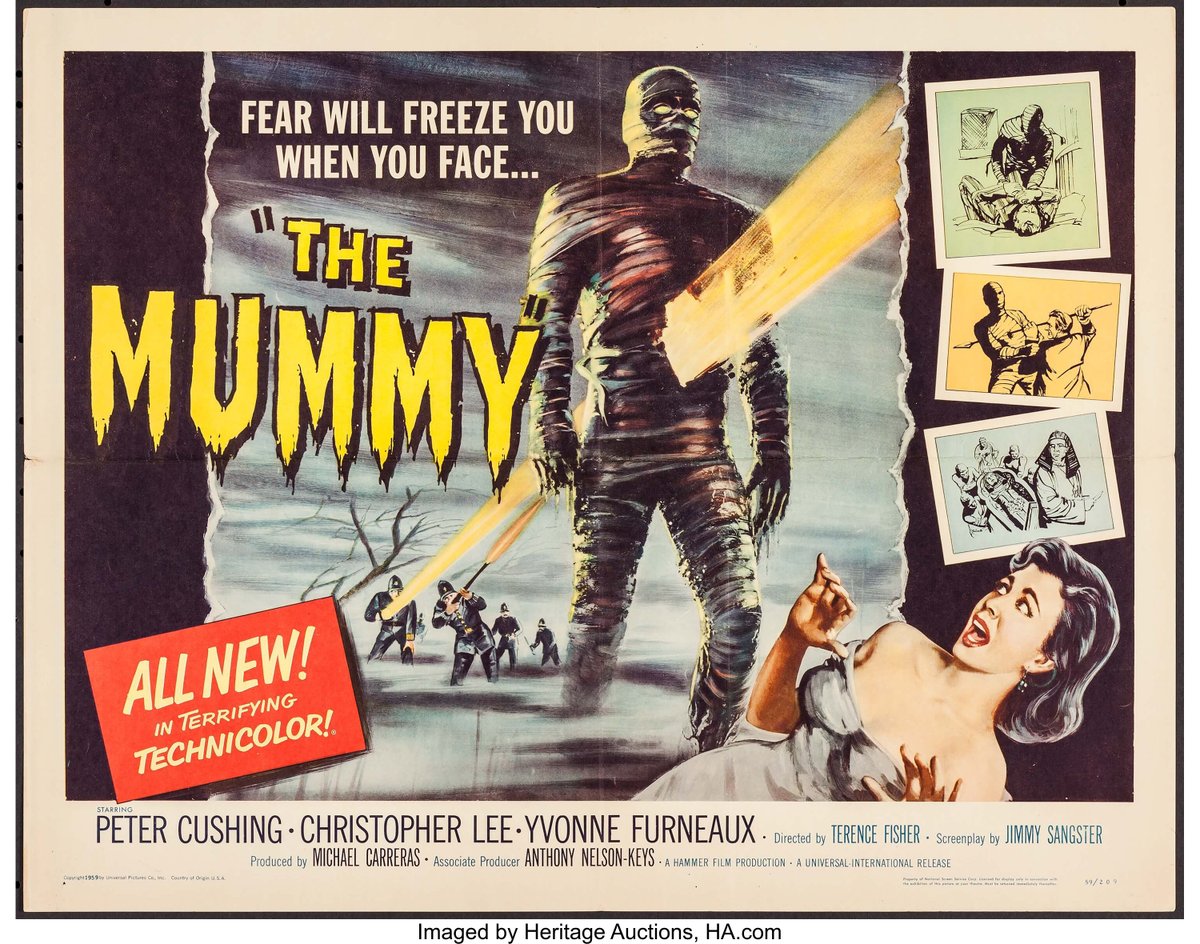 Whenever I see this poster for Hammer's The Mummy, I think of how Peter Cushing insisted a scene like this appear in the film. Absolute hero.

#PeterCushing #ChristopherLee #HammerFilms #TheMummy #movieposter #vintageposter #halfsheet #HammerHorror #HorrorCommunity #truthinads