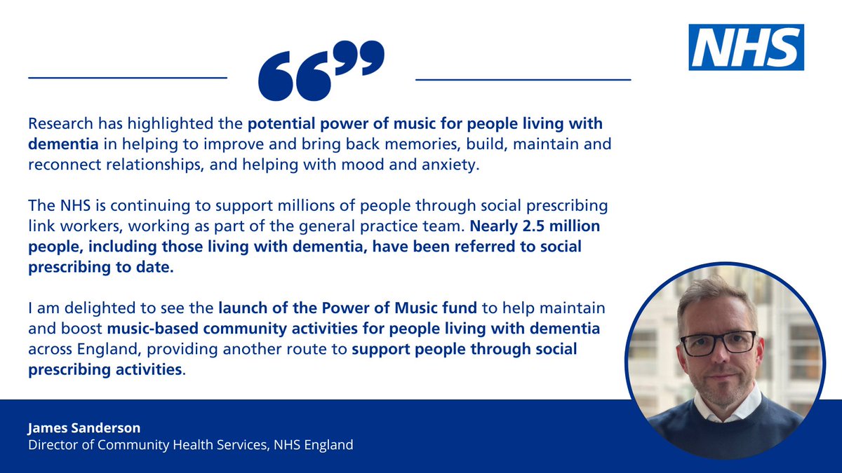 Personalised Care (@pers_care) on Twitter photo .<a href="/NASPTweets/">The National Academy for Social Prescribing</a> has launched the Power of Music Fund to allow dementia choirs and music groups to apply for grants to cover costs, like room hire, travel and refreshments. <a href="/JamesCSanderson/">James Sanderson</a> shares how this will support music-based community groups.
#SocialPrescribing #CreativeHealth .<a href="/NASPTweets/">The National Academy for Social Prescribing</a> has launched the Power of Music Fund to allow dementia choirs and music groups to apply for grants to cover costs, like room hire, travel and refreshments. <a href="/JamesCSanderson/">James Sanderson</a> shares how this will support music-based community groups.
#SocialPrescribing #CreativeHealth