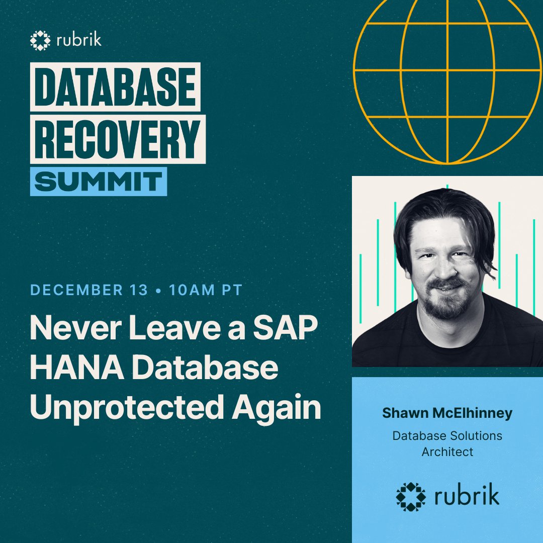 rubrikInc's tweet photo. Enterprises worldwide turn to @SAP HANA for their #data and analytics applications, making them mission-critical for any business. Join Shawn McElhinney at #DatabaseRecoverySummit and get the confidence to protect your largest SAP HANA #databases: https://t.co/1TkVIf3XKV https://t.co/YkKkZU3jln