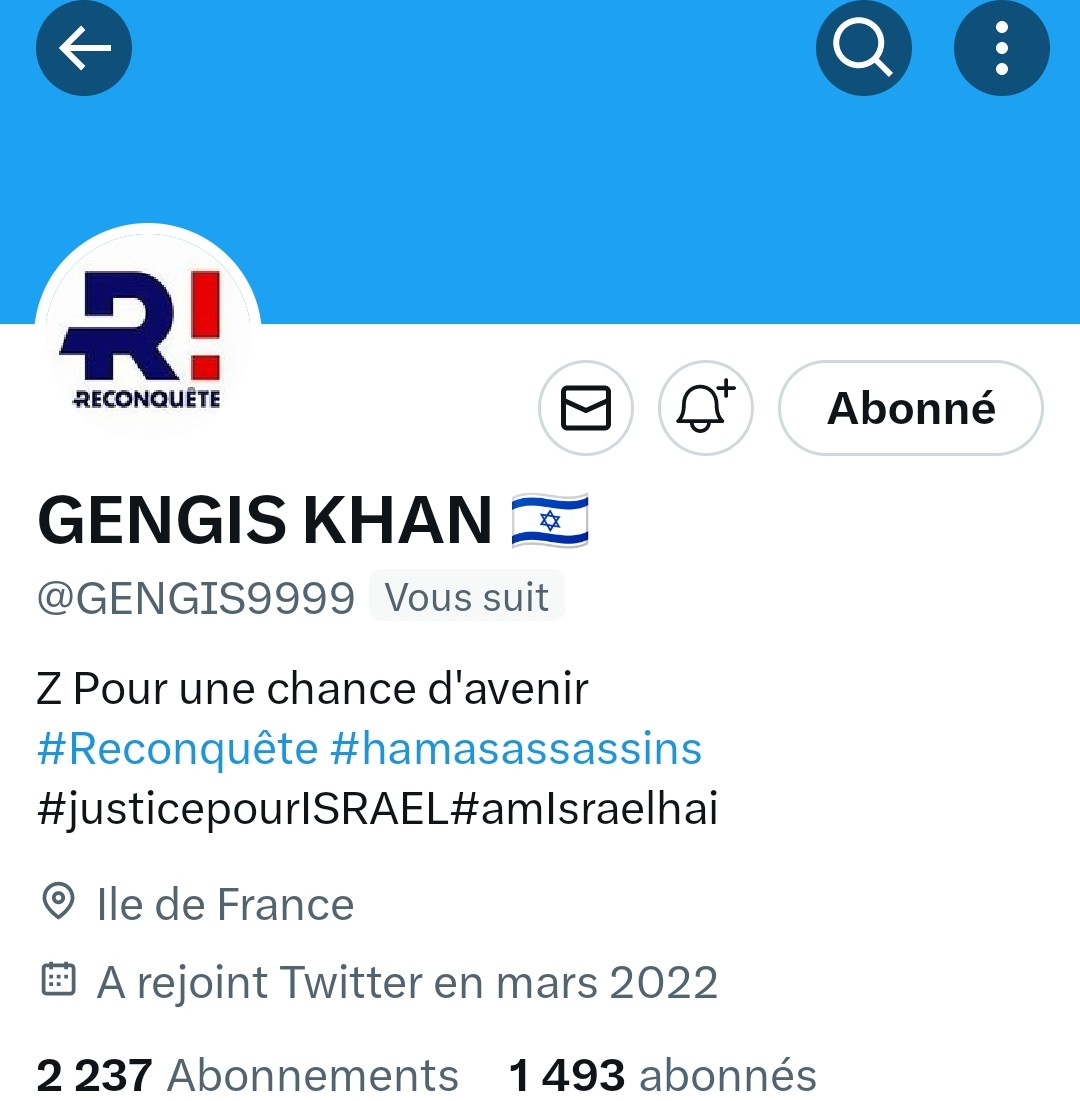 INFO🚨Mes amis abonnés😉Ainsi que l'équipe #JambonBeurre 🇨🇵 
Notre ami  <a href="/GENGIS9999/">GENGIS KHAN 🇫🇷 🇮🇱 🌿</a>    👍Aurait besoin d'un petit coup de pouce pour grossir sa TL!Et ainsi lui donner plus de visibilité ! Merci de vous abonner à lui !🙏Merci et n'oubliez pas!Tous ensemble nous sommes plus