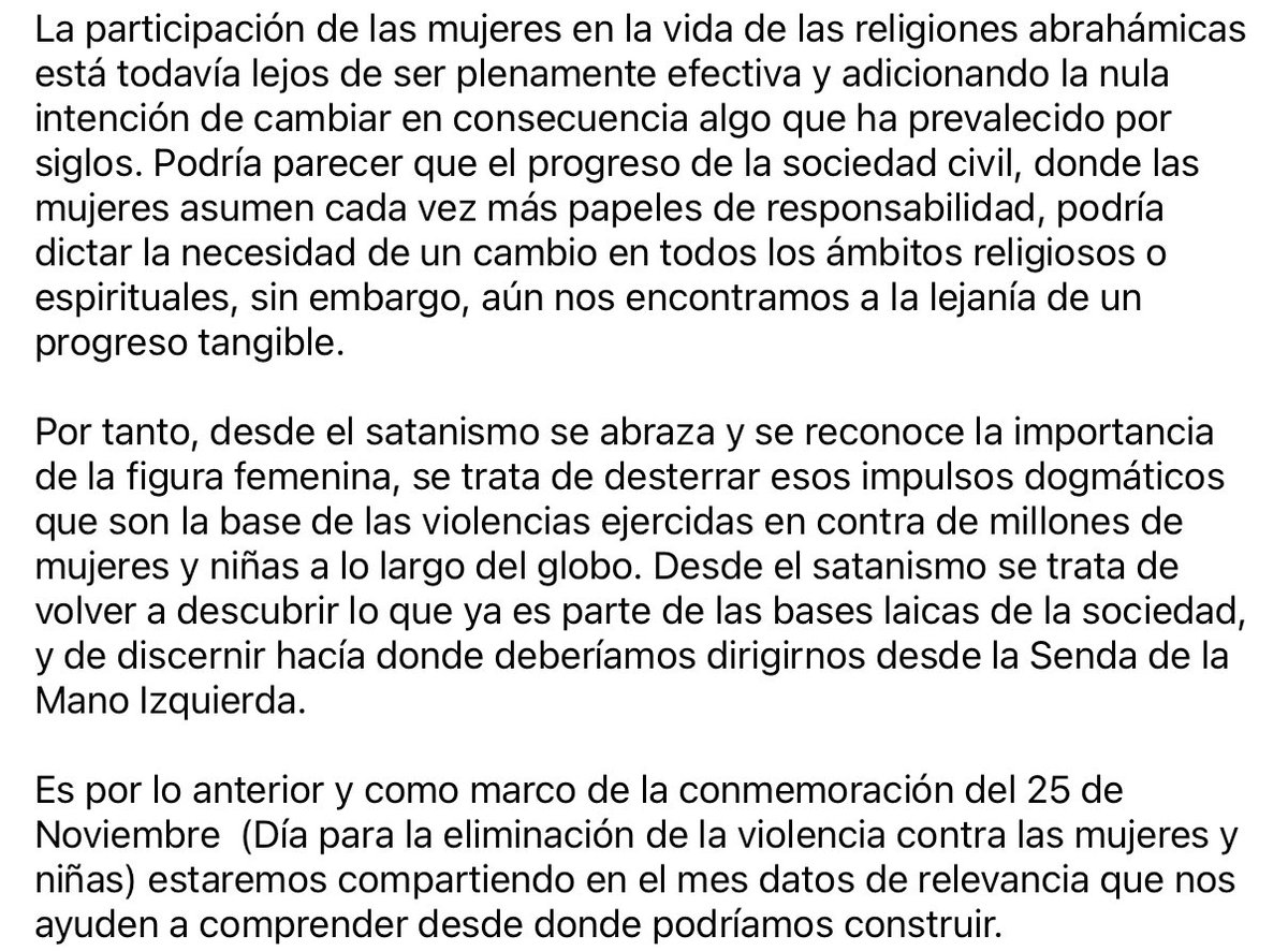 La participación de las mujeres en la vida de las religiones abrahámicas está todavía lejos de ser plenamente efectiva y adicionando la nula intención de cambiar en consecuencia algo que ha prevalecido por siglos.
#satanismovivo #sataniccommunity #satanismo #satanichispanics