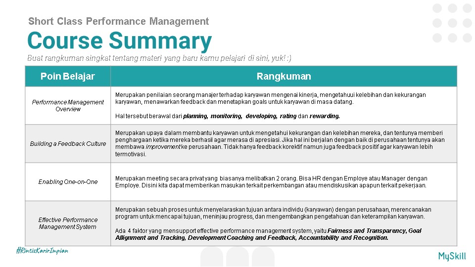 Minitask Shortclass Human Resource - Performance Management. #learnatmyskill