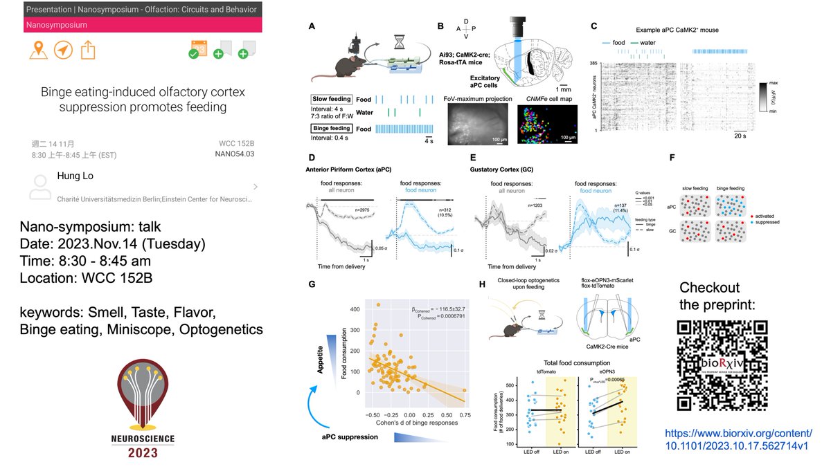 Hung Lo 羅鴻 (@hunglo_tw) on Twitter photo Coming to #SfN2023 and thinking about food🍪🥞🍔🧋? Stop by my talk on Tues morning (Nov.14) to learn about how eating speed modulates flavors (both smell & taste) and appetite!
If you can't make it to the talk, feel free to DM me and chat! <a href="/LabSchmitz/">Dietmar Schmitz Lab</a> <a href="/FJohenning/">Friedrich Johenning</a> <a href="/SfNtweets/">Society for Neuroscience (SfN)</a> Coming to #SfN2023 and thinking about food🍪🥞🍔🧋? Stop by my talk on Tues morning (Nov.14) to learn about how eating speed modulates flavors (both smell & taste) and appetite!
If you can't make it to the talk, feel free to DM me and chat! <a href="/LabSchmitz/">Dietmar Schmitz Lab</a> <a href="/FJohenning/">Friedrich Johenning</a> <a href="/SfNtweets/">Society for Neuroscience (SfN)</a>