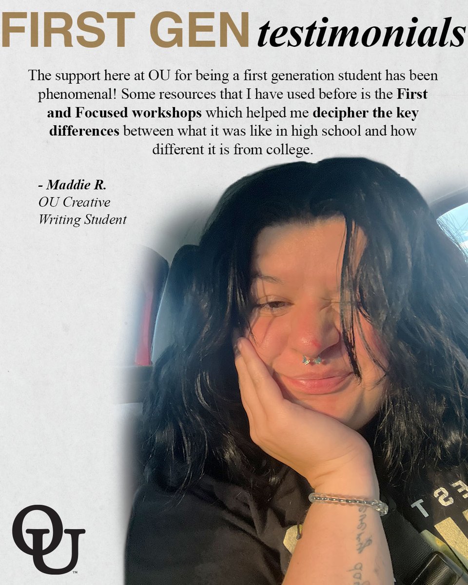 OUAdmissions's tweet image. #TestimonialThursday This is what just some of our many first-gen students and staff have to say about their experience as first-gen students. Share your experience as a first-gen student too, by commenting below! #ThisisOU #ImtheFirst