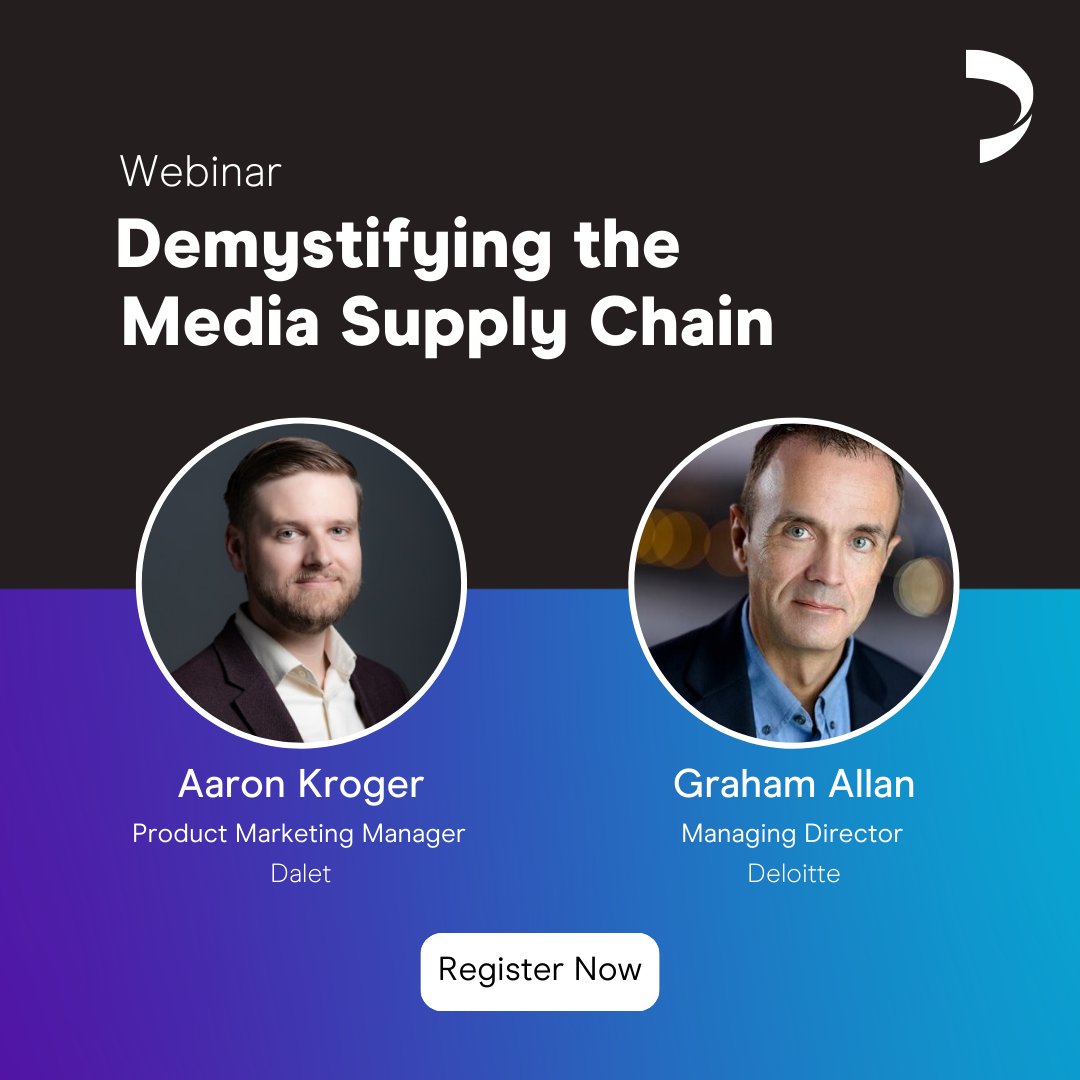 Unravel the mysteries of the Media Supply Chain 🌐💡

Join Dalet Product Marketing Manager Aaron Kroger &amp; <a href="/Deloitte/">Deloitte</a> Managing Director Graham Allan as they delve into how modern, efficient content supply chains are revolutionizing workflow orchestration 👉 hubs.li/Q028lXfD0