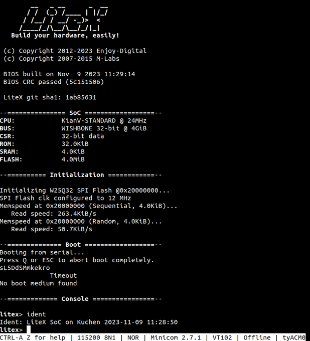 splinedrive's tweet image. @machdyne  provides images that he built today with #KianV #litex for kuchen ice40 with 32MiB SDRAM. Where can you find something like that? Simply awesome.
github.com/machdyne/kuche…