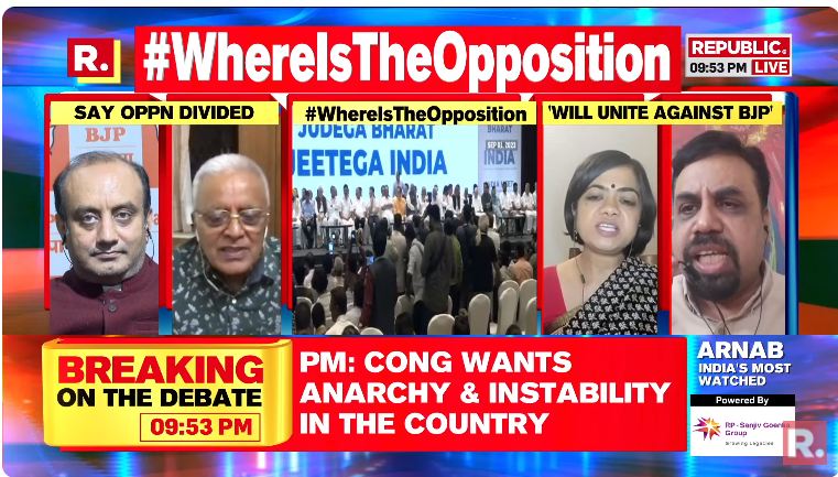 republic's tweet photo. #WhereIsTheOpposition | INDI alliance has a secret formula to fight 2024 elections: Reena Gupta (@Gupta_ReenaG), AAP Spokesperson
The Debate is now on-air. Tune in and fire in your views, Arnab will read it out #LIVE during the Motorola moment - https://t.co/eRNOeVxX2i
#2024Elections #Congress #NitishKumar #NitishSexTalk #BJP #PMModi #MahuaMoitra #Arnab #ArnabGoswami