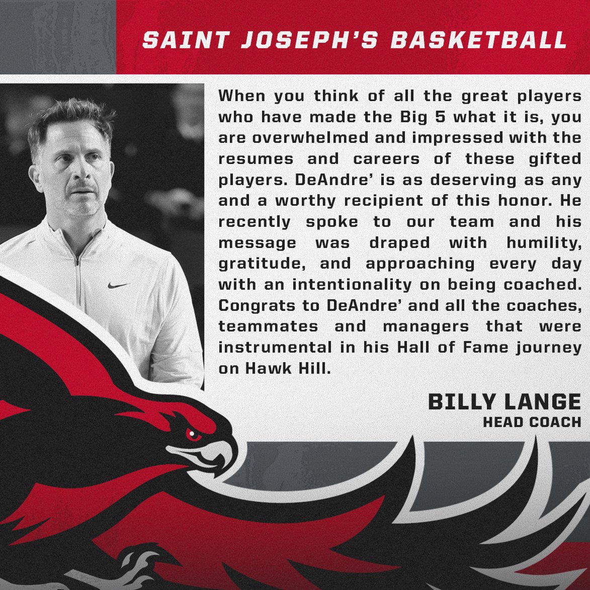 SJUHawks_MBB's tweet image. Congratulations to an all-time great Hawk, DeAndre' Bembry, on being selected to the Big 5 Hall of Fame!

2015-16 Big 5 Player of the Year✔️
2013-14 Big 5 Rookie of the Year✔️
3x All-Big 5✔️
Big 5 Hall of Fame✔️
#THWND 

✍️ sjuhawks.com/news/2023/11/9…