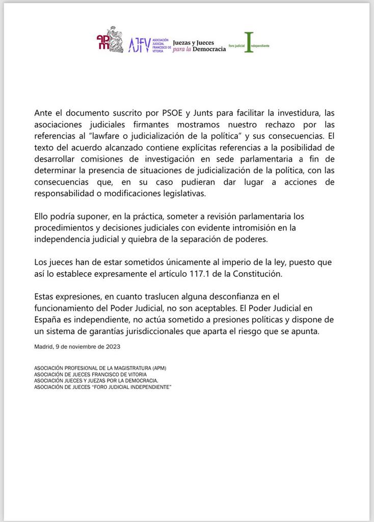 Comunicado conjunto de las asociaciones judiciales 👇