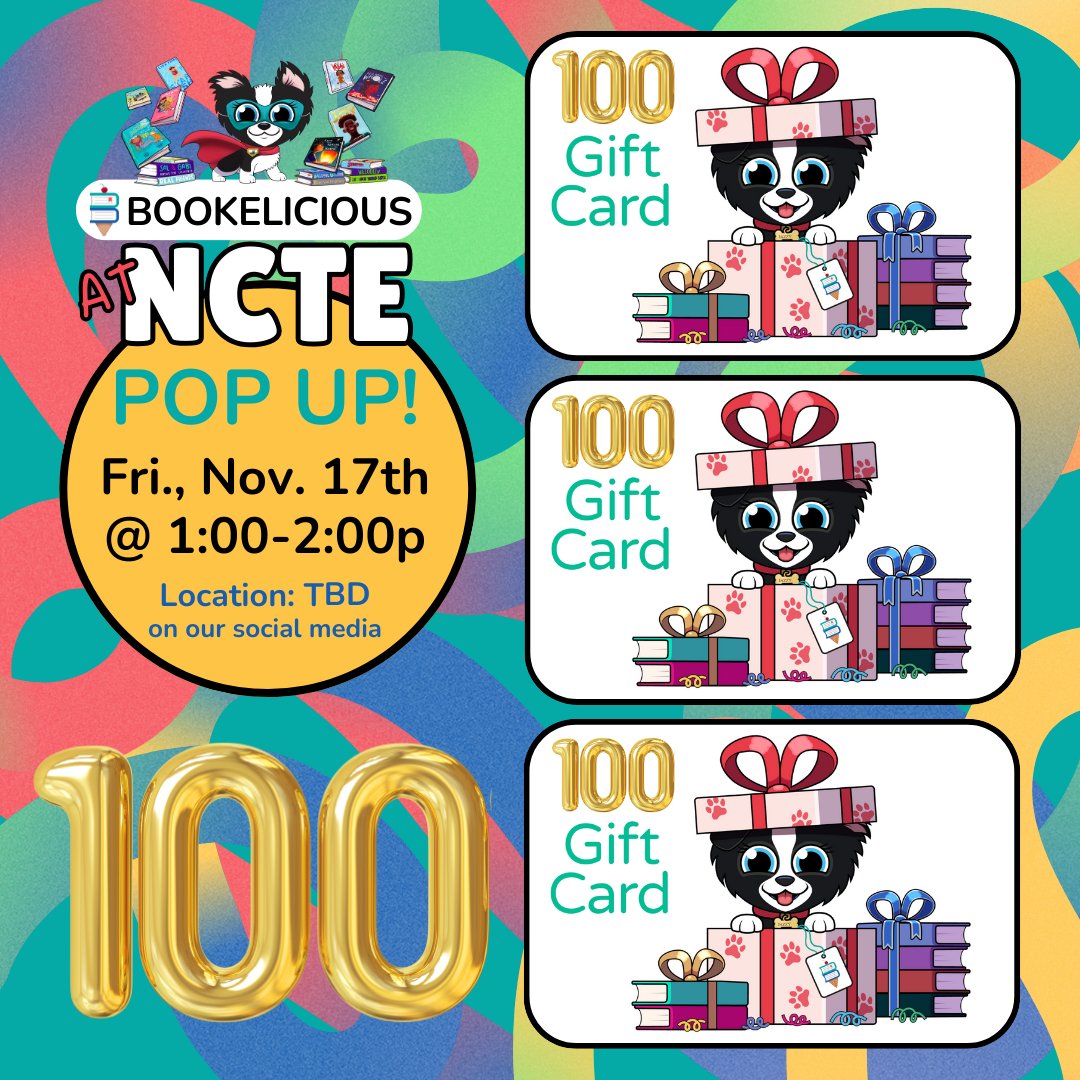 We're giving away $100 gift cards!!!

💰 ONE. HUNDRED. DOLLARS. 💵
FOR BOOKS!!!!!!!!!!!!!!!!!!!!!!!!!!!!!!!!!!!!!!!

🎉 BOOKELICIOUS POP UP #NCTE23!
📚 Friday, Nov. 17th @ 1-2p (Loc: TBD)
🎉 Stop by to enter to WIN!